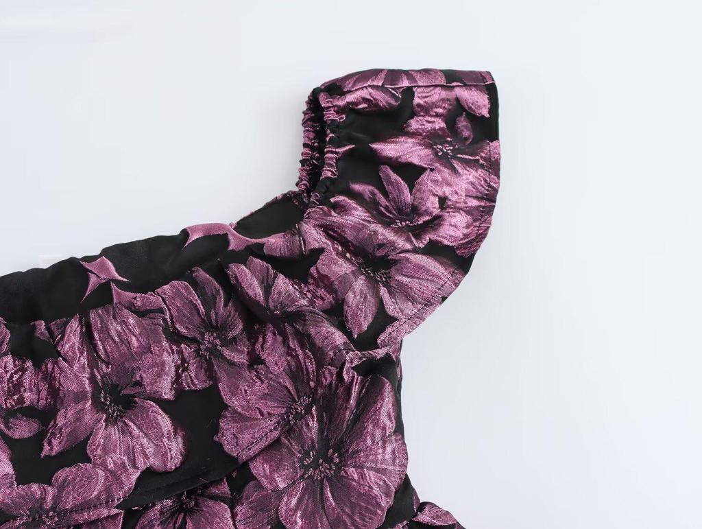 Spring 2025 Women's Off-Shoulder Jacquard A-Line Dress - European & American Style