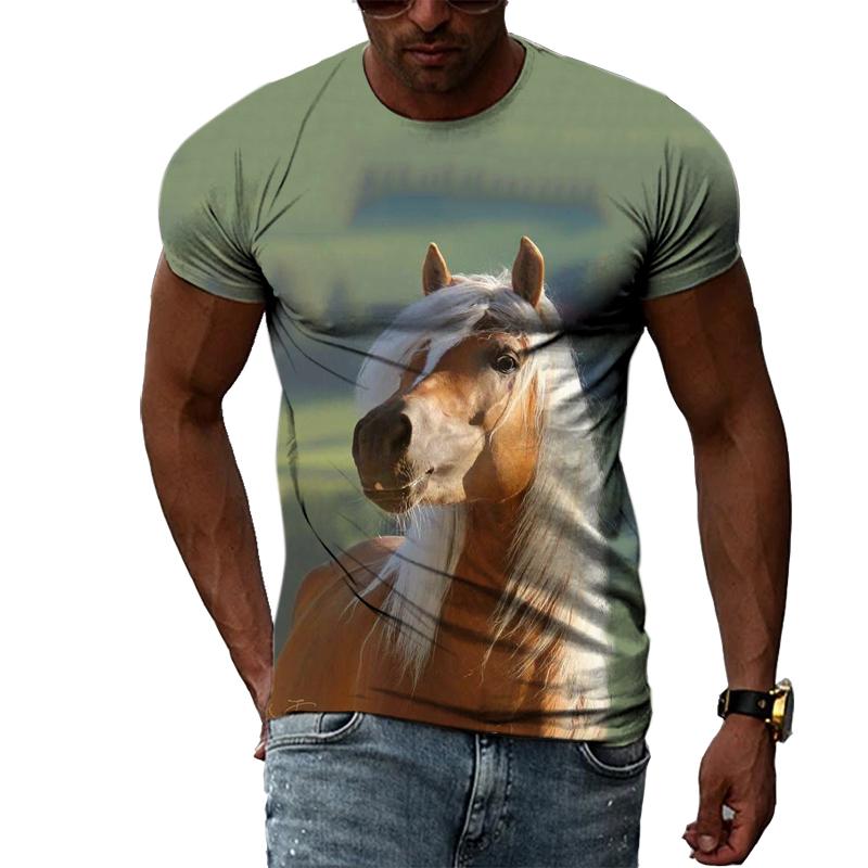 Летние футболки с оригинальным дизайном в виде животных и лошадей, мужские модные индивидуальные футболки в стиле хип-хоп с 3D принтом в стиле Харадзюку и короткими рукавами