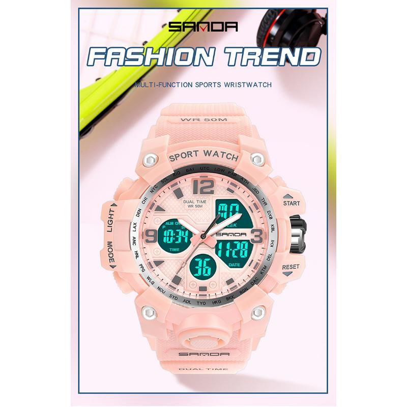 SANDA Новые простые модные спортивные электронные часы с ночным светом, студенческие мужские часы