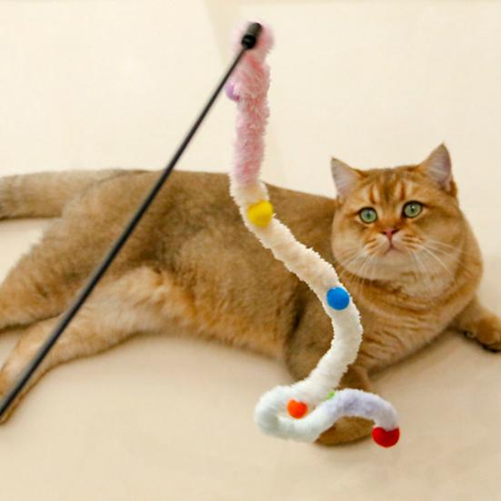 Cat Teaser Stick Long Handle Soft Color Plush Ball Bite-resistant Cat Playing Teaser Wand Toy Pet Supplies
