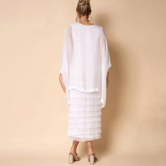 Платье-двойка с длинным рукавом и шалью, двухслойное шифоновое платье с круглым вырезом