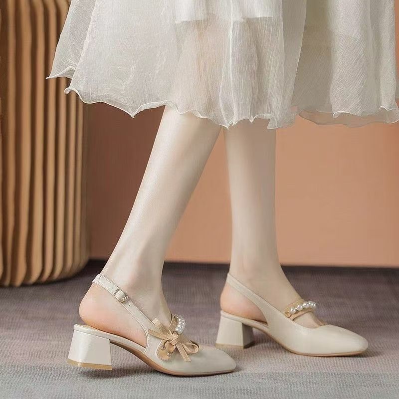 Носите французский сказочный стиль новые высокие каблуки 2025 лето толстый каблук средний каблук туфли-лодочки босоножки с красивой юбкой женщины