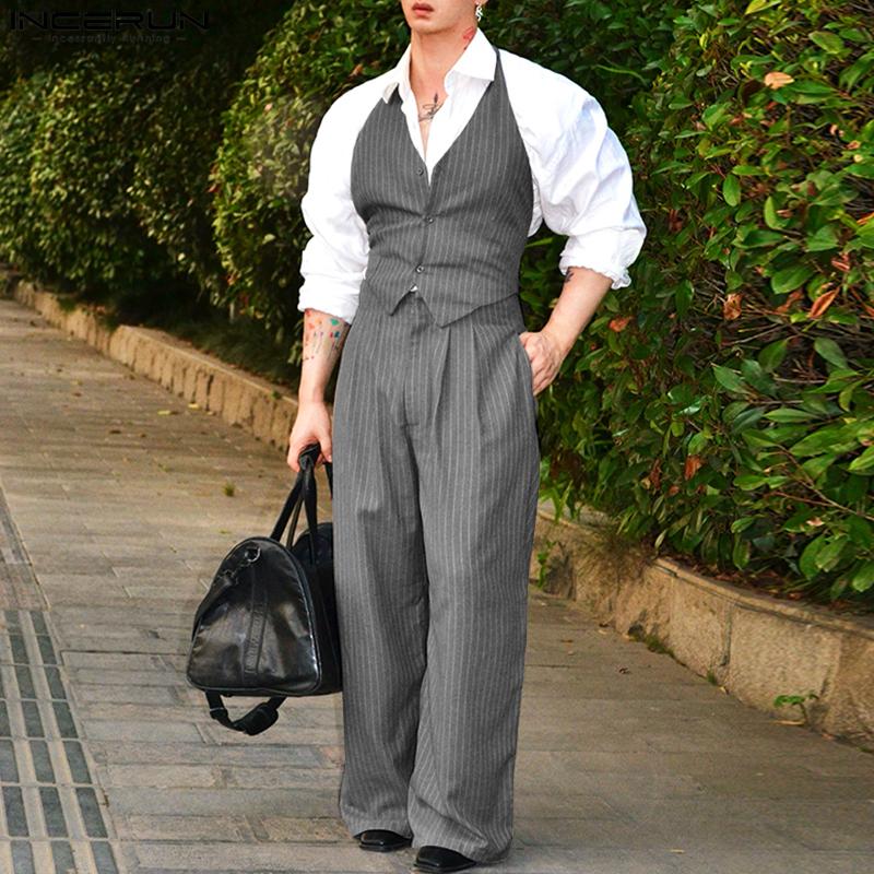 INCERUN Комплект из двух предметов: жилет без рукавов с халтер-воротником и длинные брюки на молнии