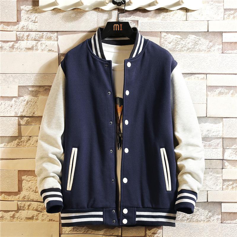 Fashion Casual Baseball Uniform Cotton Spliced Regular Rib Sleeve Brand Clothing Bomber Jacket Men