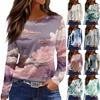 Women's Fashion Hem Slit Casual Floral Print Round Neck Long Sleeve Top