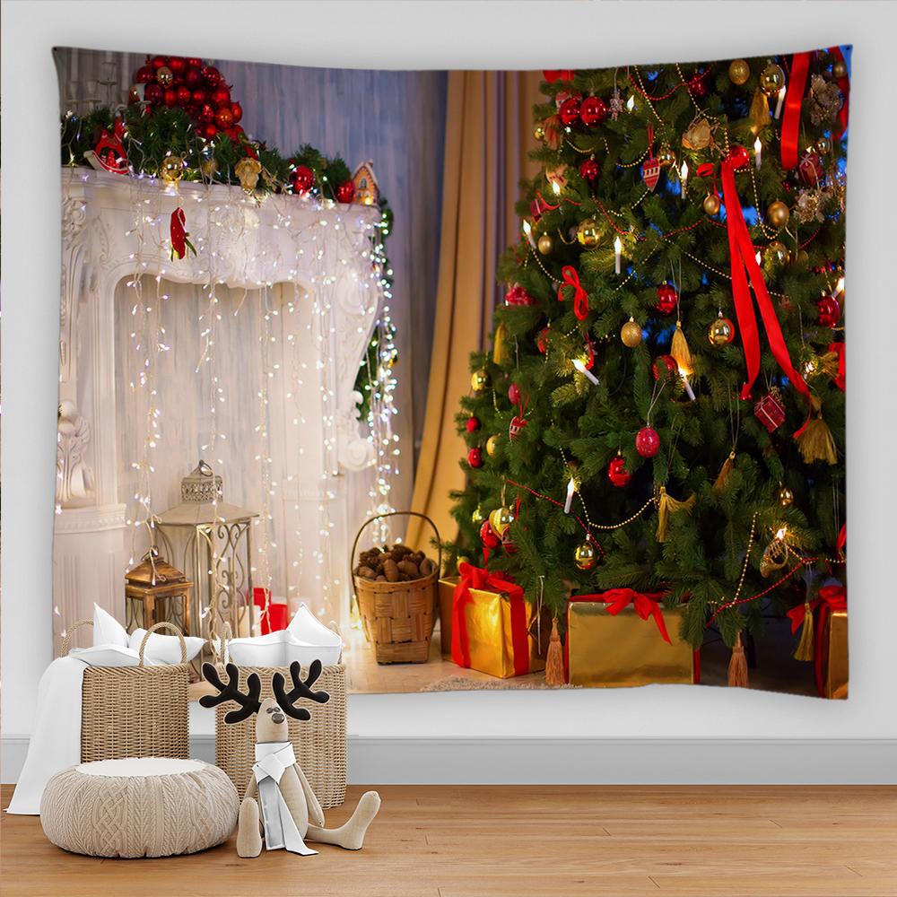 Санта-Клаус камин подарок принт узор гобелен дома гостиная спальня украшения стены полиэстер гобелен