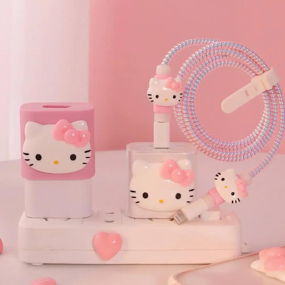 Kawaii Hello Kitty Data Cable Protective Sleeve 20W Protector For Iphone Charger Cartoon Cute Pvc Protective Cover Accessories 6