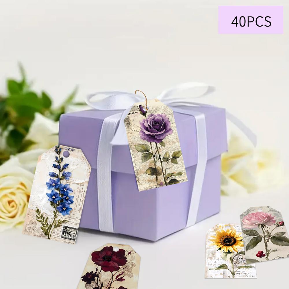 40pcs, Rose Decorative Tags, Gift Tags, Party Decorations, DIY Cards, Packaging Decorations, Party Cards, Gift Twine