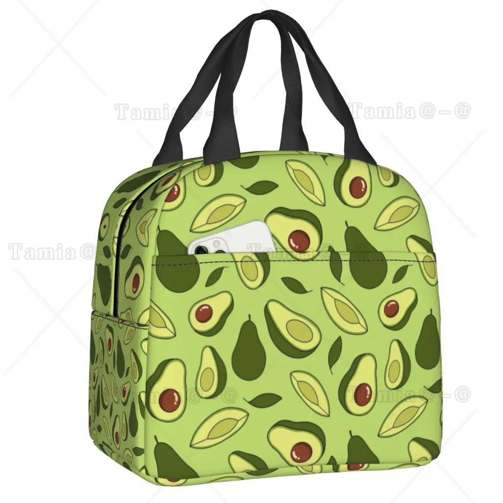Cute Fruit Avocado Print Insulated Lunch Bag for Women Resuable Cooler Thermal Bento Box Kids School Children