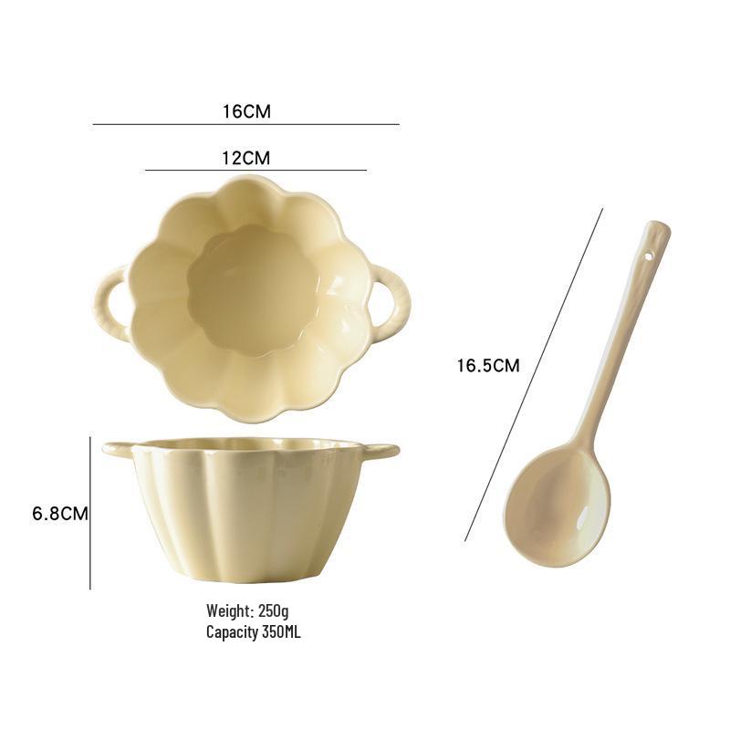 Очаровательная керамическая миска с двойными ручками в форме ягодного лепестка для фруктов, салата или лапши - Защита от ожогов.
