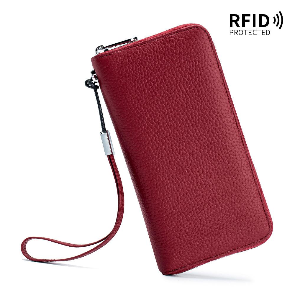 Женский длинный клатч из натуральной кожи с защитой от RFID-излучения – мягкий минималистичный кошелек с карманом для телефона и отделениями для карт