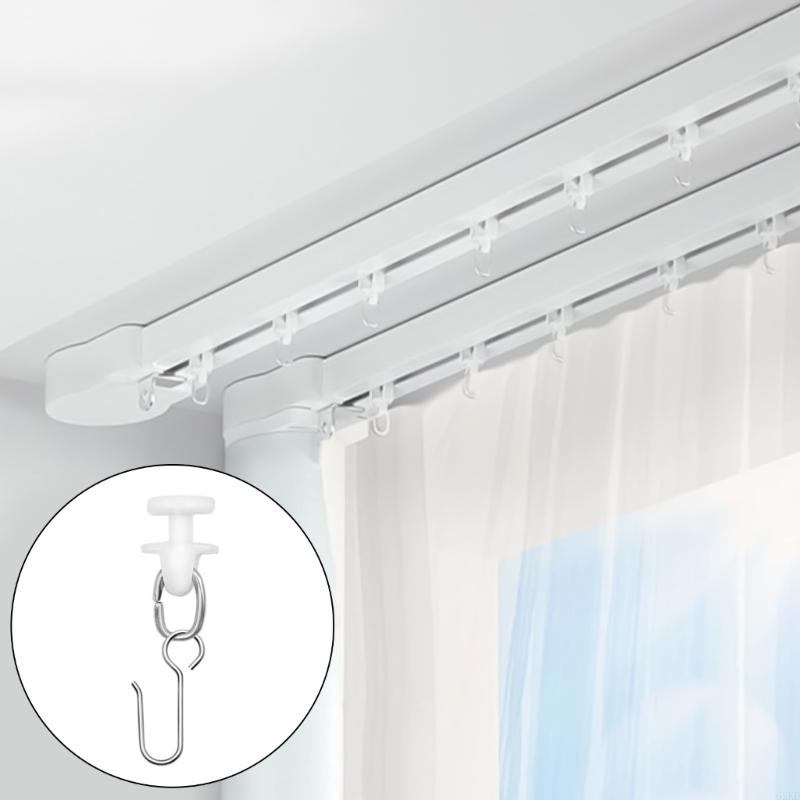 62KD Набор из 120 роликовых крючков для карнизов для штор для плавного движения драпировки, белые