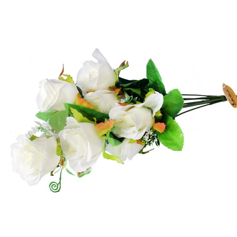 Elegant Bouquet of 9 Artificial White Roses Height 48 cm