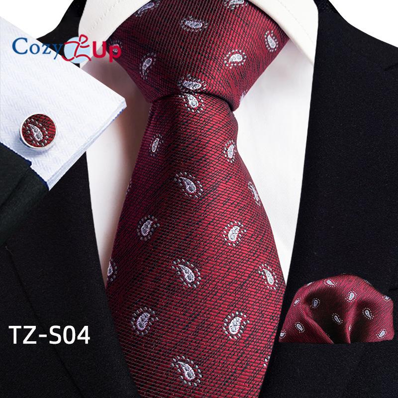 Cozy Up Набор из трех предметов, модный деловой мужской галстук с узором пейсли, включает в себя галстук, запонки, носовой платок