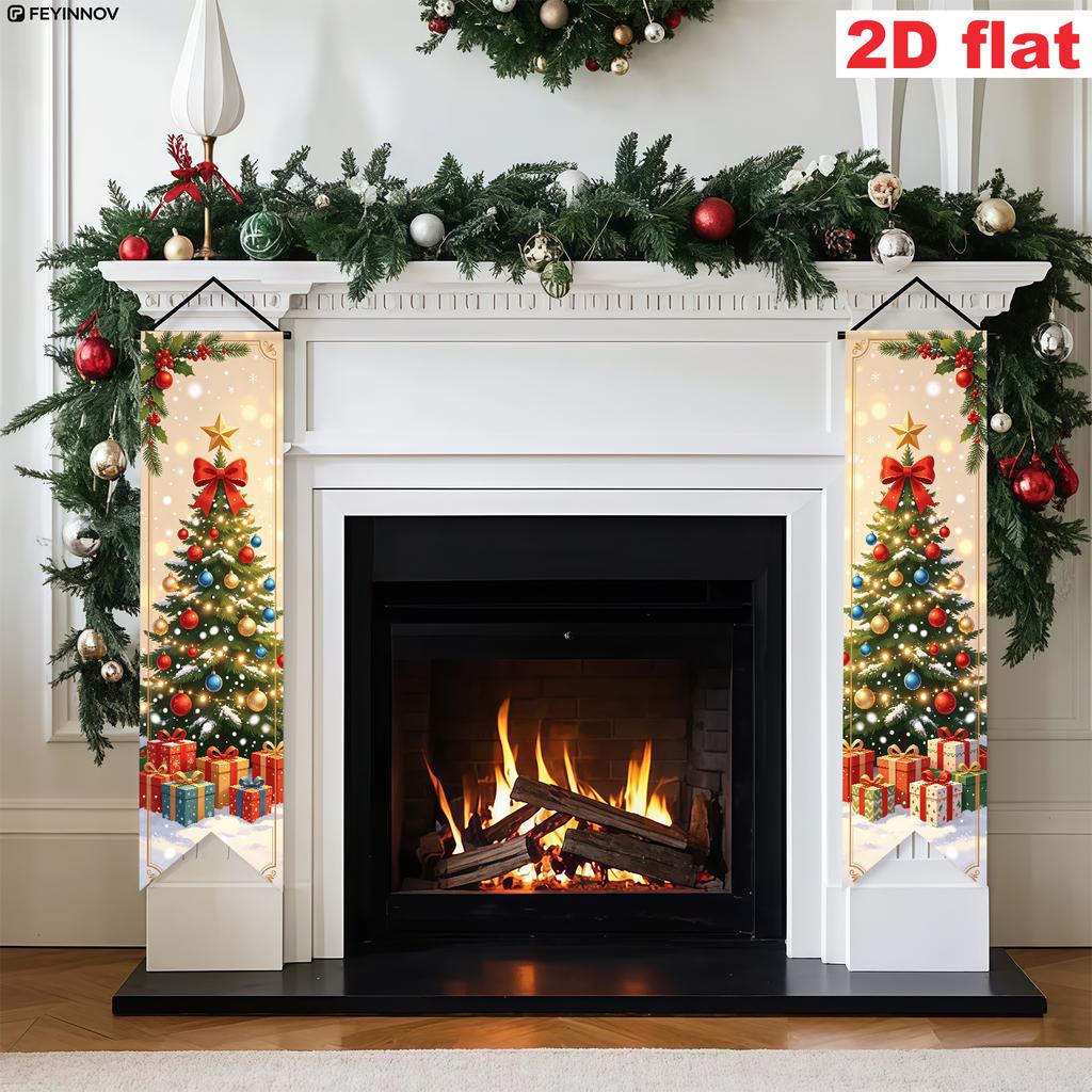 Merry Christmas Couplet Banner Triangular Tree 1 Pair Indoor Outdoor Decor