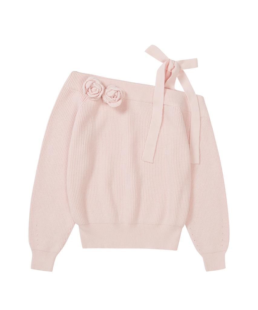 ILLIGO Bloom Bow Off-Shoulder Knit Pink