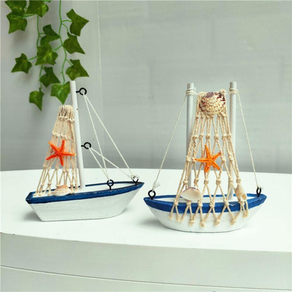 Wooden Crafts DIY Micro Landscape Sailing Miniature Figurines Sailboat Ornaments Sailing Model