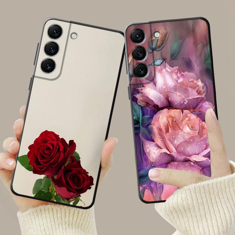 Чехол для телефона Samsung Galaxy S23 S22 S21 S20 Fe Ultra S10 S9 S8 Plus Note 20ultra 10plus, чехол с розой, тюльпаном, зелеными побегами цветов
