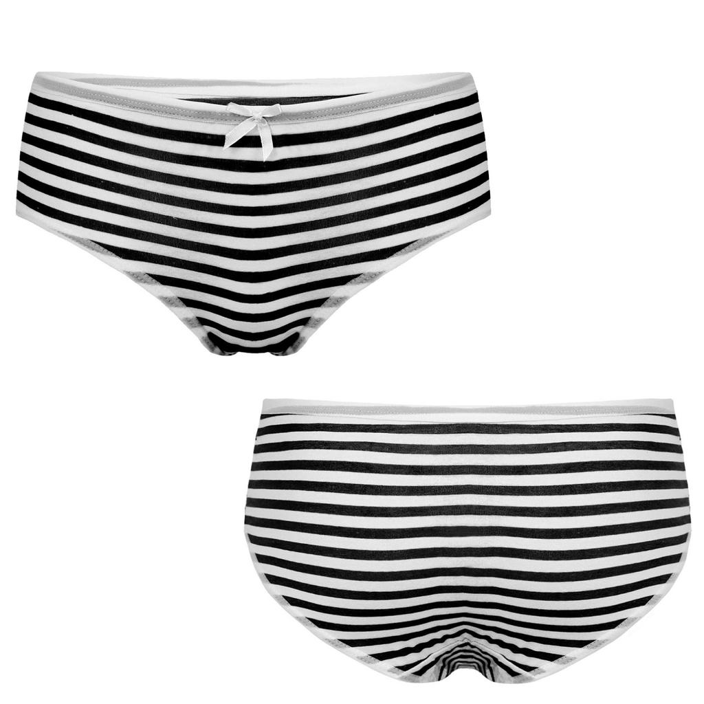 Women Stripe Mid Waist Cotton Undergarment Underwear Bikini Briefs