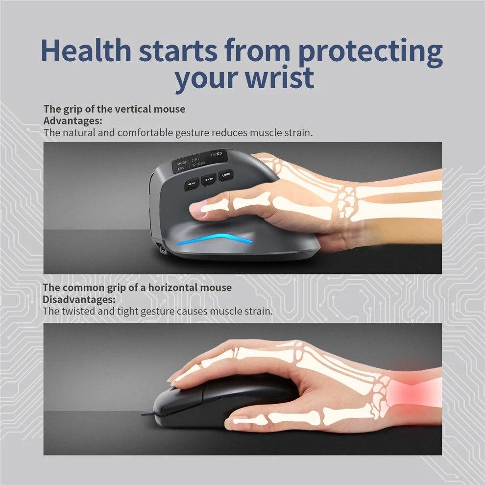 Беспроводная игровая мышь Перезаряжаемая Bluetooth-мышь со светодиодным экраном 2,4 ГГц/Bluetooth, беспроводная игровая мышь 3200 точек на дюйм для ноутбука, ПК