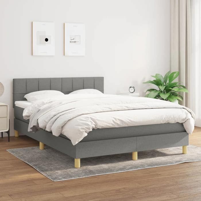 Maison Exclusive - Sommier à lattes de lit avec matelas Gris foncé 140x200cm Tissu
