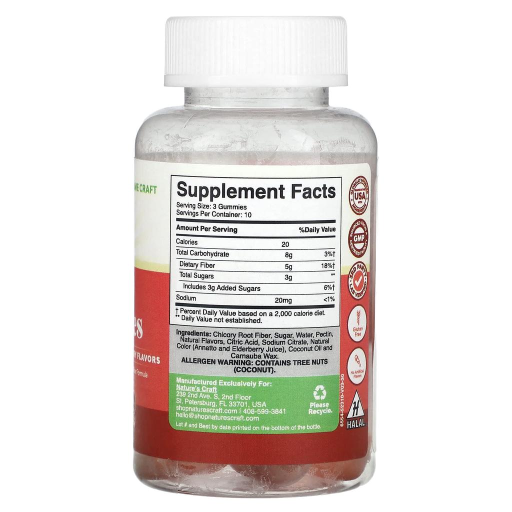 Nature's Craft Fiber Gummies, Orange & Mixed Berries, 30 Gummies