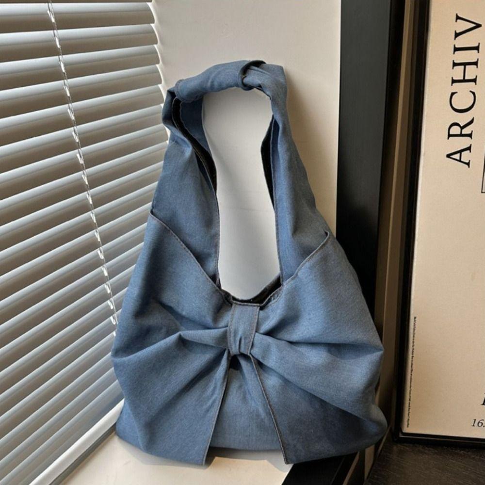 Designer Bow Denim Bag Casual Women's Tote bag Ins Bow Shoulder Bag Ladies