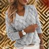 Knitted Feather Hollow V-neck Long Sleeved Sweater for Women