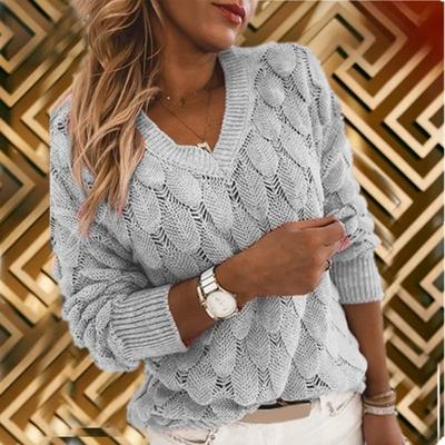 Вязаный свитер с V-образным вырезом и длинными рукавами для женщин