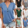 Summer Women's T-shirt V-neck Ruffle Sleeve Elegant Women's Solid Color Short-sleeved Top T-shirt