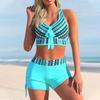 Купальник женский купальник с высокой талией и бантом комплект бикини пуш-ап купальный костюм с принтом пляжная одежда летнее бикини женский