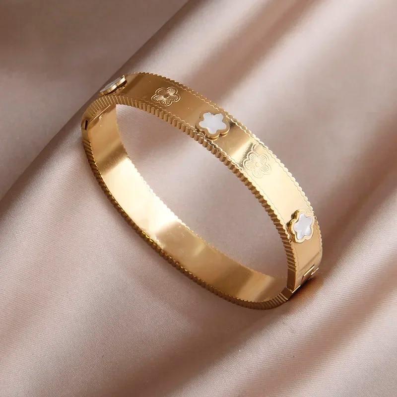 Классический браслет из нержавеющей стали с черным цветком для женщин, металлические браслеты в стиле панк, нержавеющие наручные украшения, подарок для вечеринки