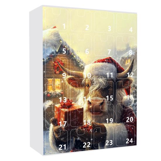 Адвент-календарь с изображением коровы из Хайленда, рождественское подвесное украшение, акриловый мультяшный адвент-календарь с изображением коровы из Хайленда для украшения каминной полки на дереве