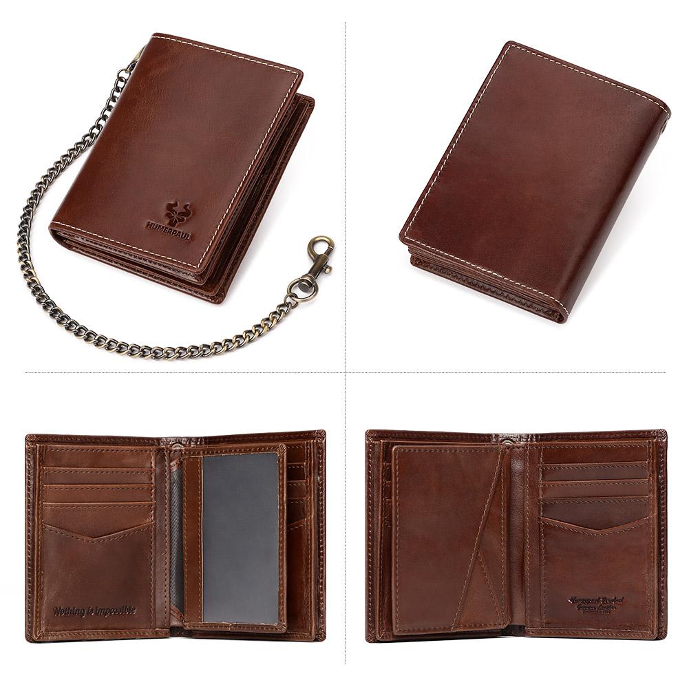 Humerpaul Упаковка подарочной коробки Натуральная кожа Мужской кошелек Rfid-кисть Тонкая сумка для карточек Противоугонная цепочка