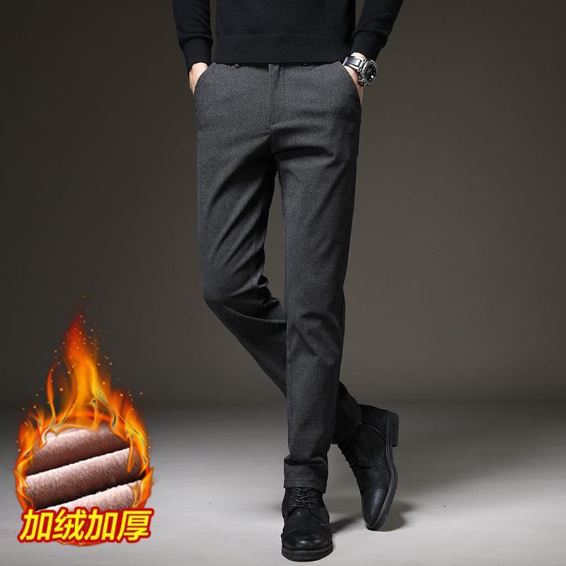 2024 осень и зима мужские плюшевые/обычные повседневные брюки универсальные облегающие брюки для костюма легкие деловые брюки длинные брюки