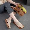 Square Toe Hollow Breathable Sandals Retro Genuine Leather Flat Comfortable Casual Women's Shoes
