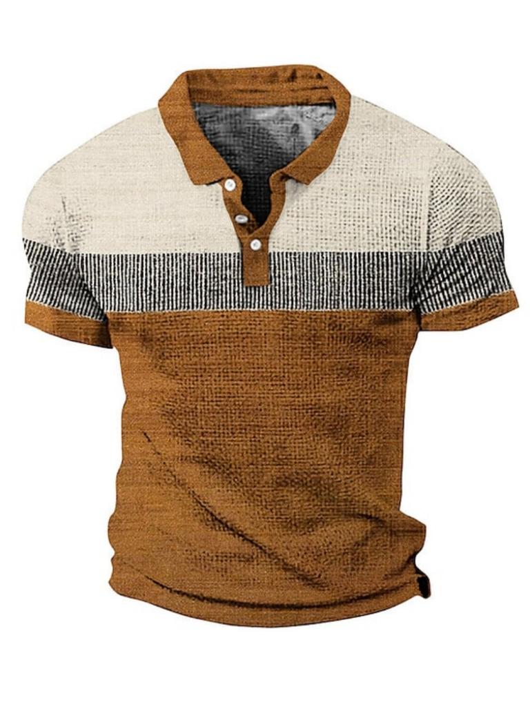 Мужская модная рубашка поло с коротким рукавом и лацканами с 3D-цифровой печатью, полосатая рубашка поло