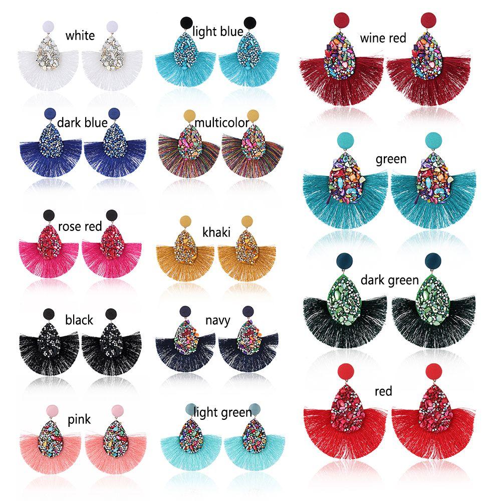 Women Colorful Charm Crystal Glitter Sequins  Dangle Tassel Earrings Fringe Drop Teardrop