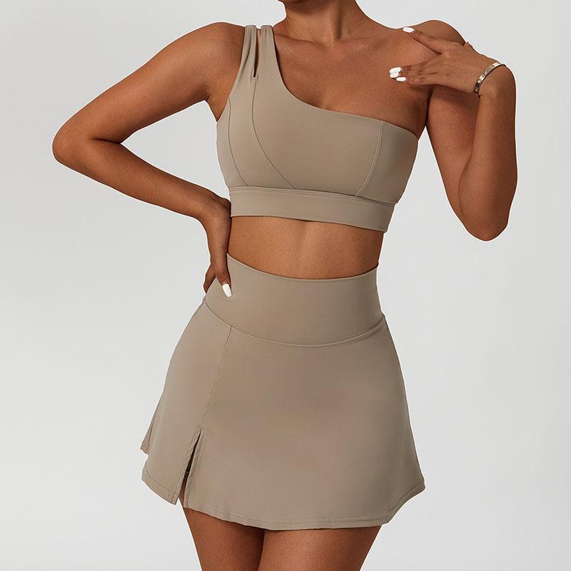 Цельный бюстгальтер для йоги телесного цвета на одно плечо, эластичное противоударное спортивное нижнее белье, женский жилет для бега и фитнеса