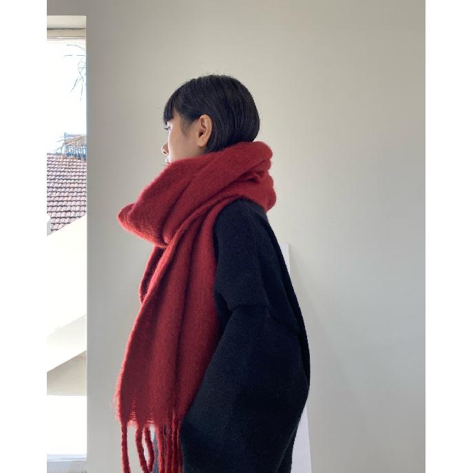 2025 Autumn/Winter New Women'S Extended Thick Solid Color Mohair Scarf Coarse Braid Student Shawl Neck