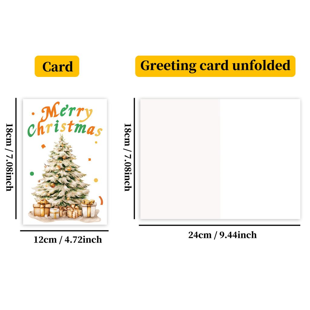 10PCS Large Christmas Greeting Cards with Envelopes, Watercolor Xmas Tree Cards for Holiday & New Year Gifts