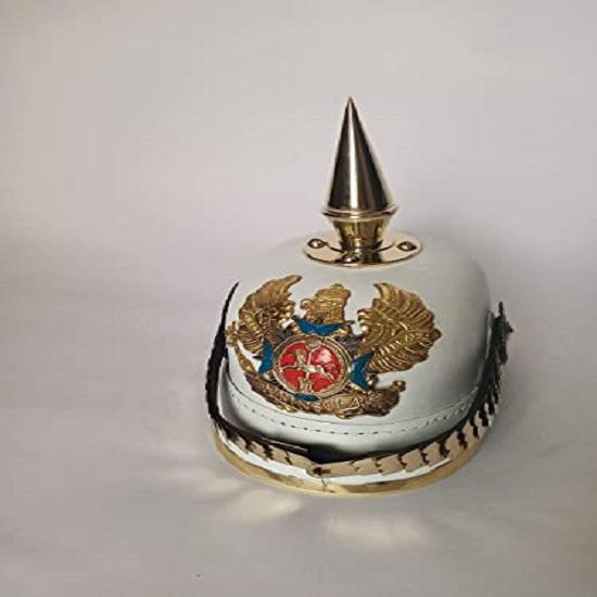 Немецкий белый шлем пикельхельм шипованный кожаный имперский прусский шлем пикельхельм