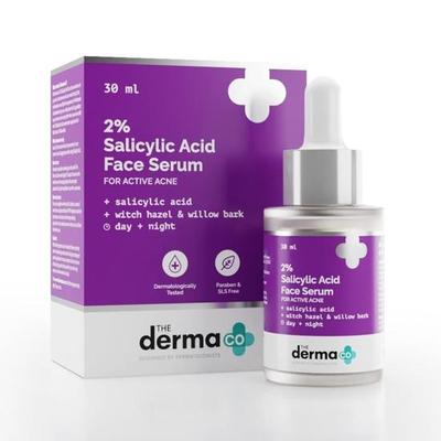 Сыворотка с 2% салициловой кислотой Derma Co | Гамамелис и кора ивы | Для активного лечения акне I Контролирует выработку кожного сала и предотвращает повреждение кожи – 30 мл