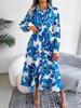 Turndown Collar Printing Button Dress High Waist Elegant  Shirt Dress for Women Long Sleeve Loose Dresses Causal Dress