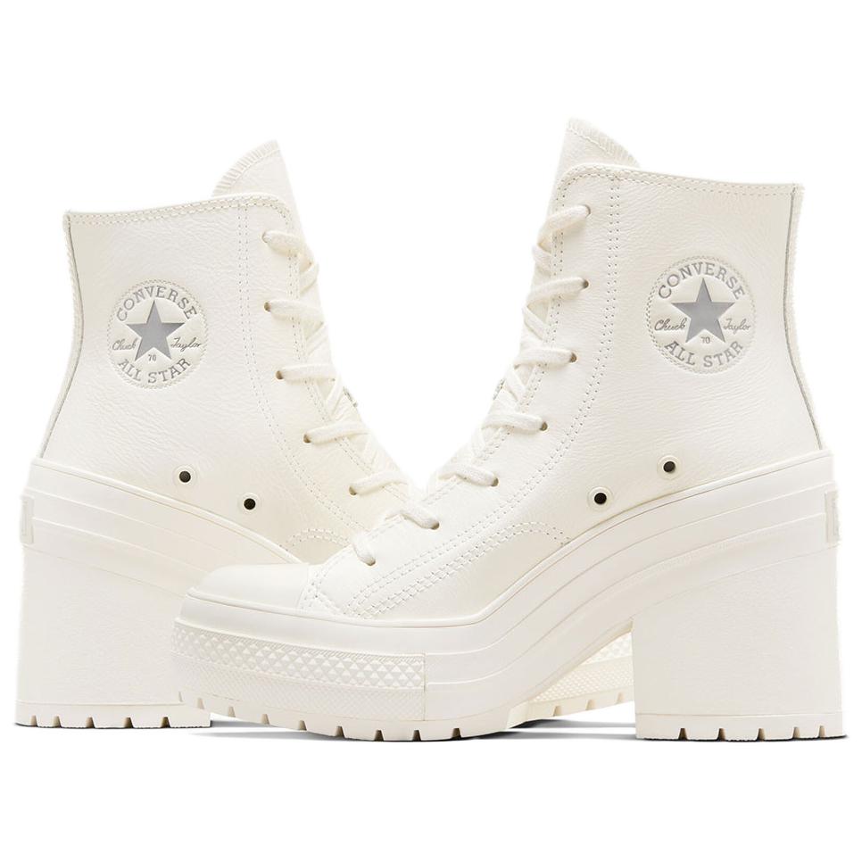 Converse Chuck 70 De Luxe Heel кожаные высокие кроссовки Egret мужские кремово-серебристые A07127C