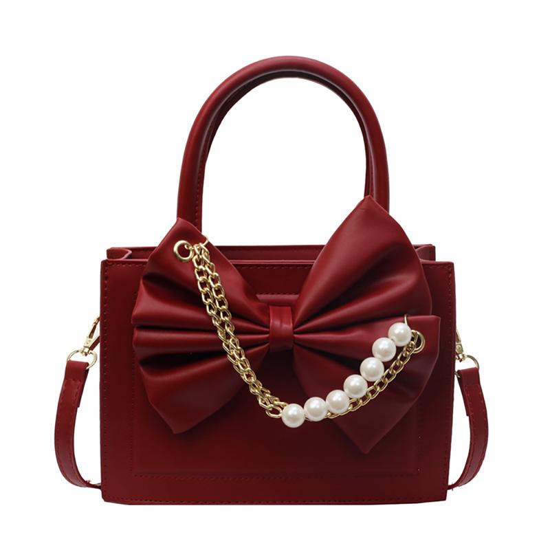 Дизайнерская сумка-тоут Sense Bow Chain Tote для женщин, новая модная жемчужная свадебная сумка, популярная винно-красная сумка через плечо, повседневная маленькая квадратная сумка