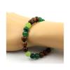 Pierres et Minéraux. Bracelet Perles Péridot + Malachite + Agate verte + bois 8 mm. Fabriqué en France.