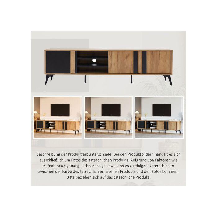 Meuble TV - MUVOE - 180 cm - Marron - Pour téléviseurs jusqu'à 80 pouces - Gestion des câbles