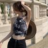 Women Retro Print Halte Bandage Slim Exposure Navel Camisole Tank Tops