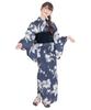 Junior Retro Style Yukata Pattern Variegated Set Lily and Small Flower Evening [KYOETSU] Girls' Set, C, Weave, 2-Piece (Yukata, Obi) (11. Dress,